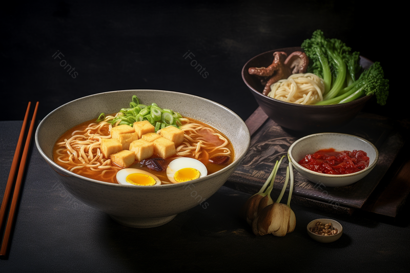 特色美食一碗拉面搭配辣椒酱凉拌菜,高清,摄影图,摄影图片,图片大全,摄影图免费下载